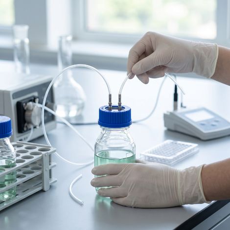 Bouchon d'alimentation de sécurité GL45 à 2 ports, bouchon intérieur en acier inoxydable 304, couvercle PBT de 4 à 6mm de diamètre, petite taille, remplissage de liquide de laboratoire bleu (1/5)