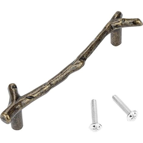 Poignée de meuble en bronze en forme de branche - Zinc massif - Espacement des trous : 128 mm - Design unique (1/5)