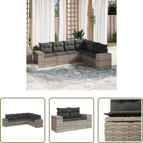 vidaXL Canapé en résine tressée - Salon de jardin 6 pcs avec coussins gris clair résine tressée (1/5)