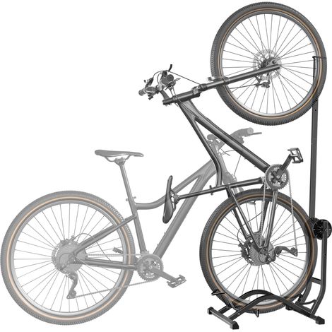 Support Vélo Vertical Gain de Place, Charge 35 kg, Noir Support au Sol pour Vélos 20 à 29 Pouces et Pneus jusqu'à 90 mm, Hauteur Réglable, VTT et Vélo de Route (1/5)