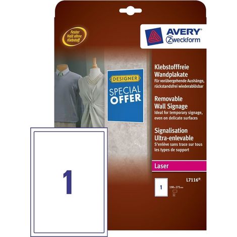 20x Klebstofffreie Wandplakate Weiß A4 190x275mm (1/4)