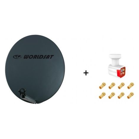 Antenne Parabole Fibre SMC 85 cm Anthracite WORLDSAT + LNB Quad 0,1 dB Full HD 1080p 4K Ultra HD + 8 Fiches F Or - Visserie en Inox (1/5)