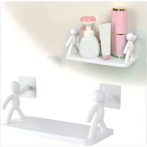 Estantería de pared de gran capacidad, Estantería de almacenamiento de plástico, Instalación sin taladros, Modelo rectangular, Blanco (1/5)