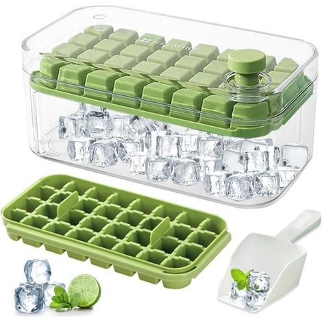 Bac à Glaçons avec Couvercle,64 Pièces Bacs à Glaçons Carrés,Moule à Glaçons à Démoulage Facile (1/4)