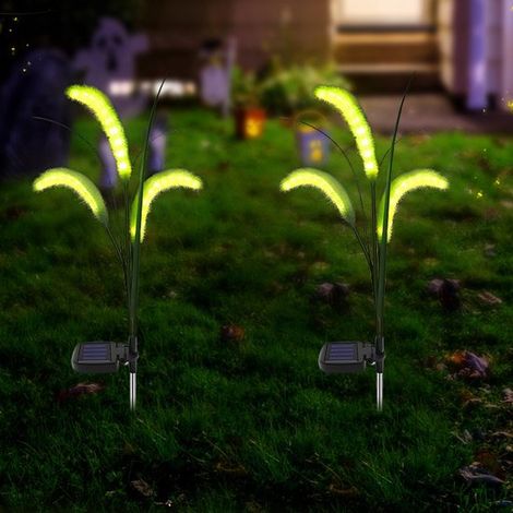 Paquete de 2 luces solares para jardín, diseño de hierba cola de zorro verde, lámparas decorativas impermeables con interruptor automático. (1/5)