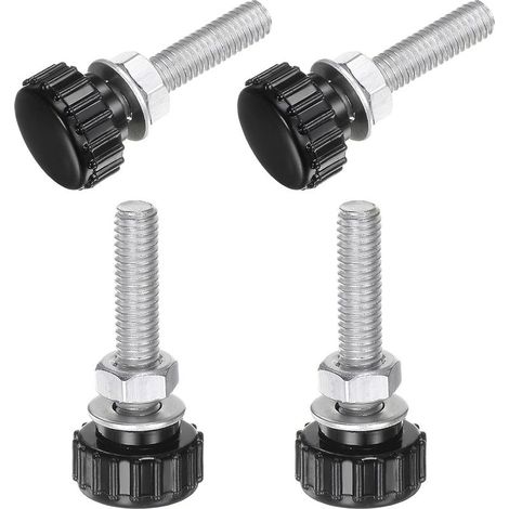 Lot de 4 Boutons Moletés à Vis M6 x 30 mm Avec Écrous et Rondelles, Poignées de Serrage en Plastique, Vis à Main, Noir (1/5)