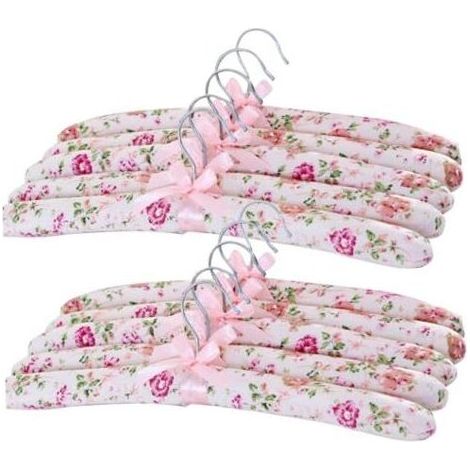 Cintres rembourrés anti-déformation, 10 pièces, 38 cm, pour vêtements en satin à motifs floraux – cintres antidérapants avec rembourrage renforcé, couleur rose-rouge (motifs aléatoires) (1/5)