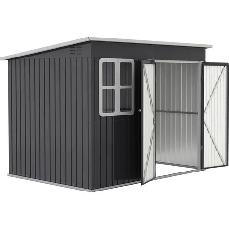 Abri métallique de jardin pour outils, avec fenêtre, porte large, 260 x 177 x 190 cm, gris foncé (1/5)