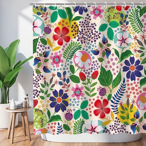 Floral Pattern Shower Curtain – Unique Bohemian Colorful Floral Pattern in Bohemian Fabric for Bathroom with 12 Hooks, 183 x 183 cm (1/5)