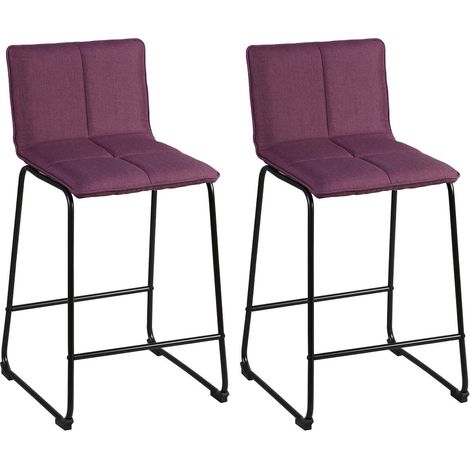 Lot de 2 tabourets de bar assise matelassée et tissu polyester violet piètement métal - ANSON
