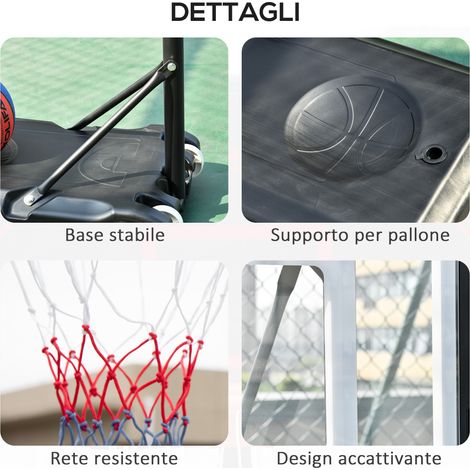 Panier de basket ajustable 160-210 cm, panneau transparent en polyéthylène, structure en acier avec base à roulettes. (1/5)