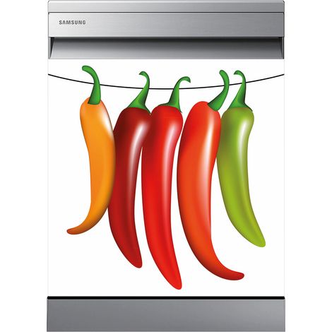 Stickers Lave vaisselle - Piments - 60x60 cm - Adhésif BRILLANT (1/2)