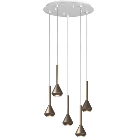 Lampadario Moderno Aygo Tondo Metallo Bianco E Bronzo 5 Luci Gu10