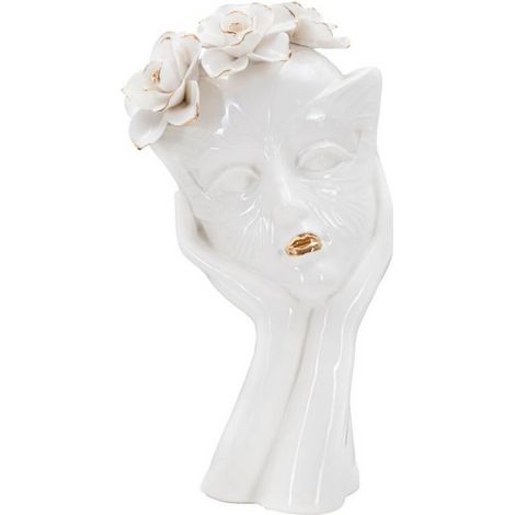 Vaso in ceramica bianca con decori oro 16,5x14x27,3cm Woman Mask (1/5)