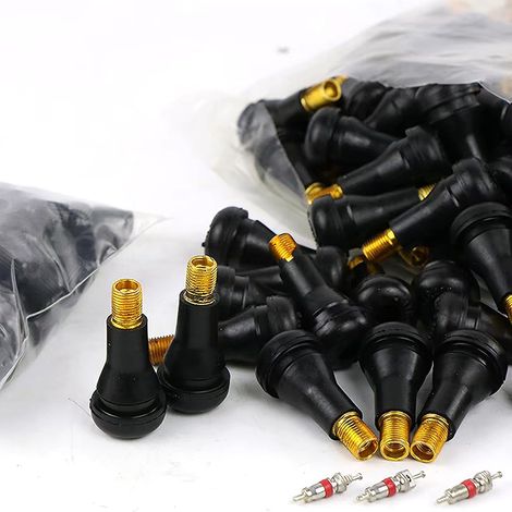 100 Pcs Car Tyre Valve TR413, Vlve Tubeless with Dust Plug, 3/8" Rim Hole for Tubeless Rim Holes on Standard Vehicle Tyres (Black) (TR413/Black) (1/5)