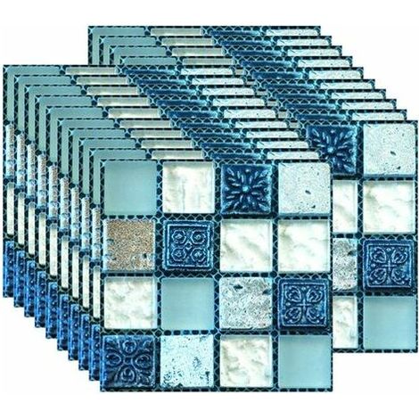 20PCS Tile Sticker, Self Adhesive Self Adhesive Heat Resistant Waterproof Backsplash Wallpaper for Kitchen Bathroom Mosaic Stick Blue (10 x 10 cm / 4 x 4 inch) (1/3)