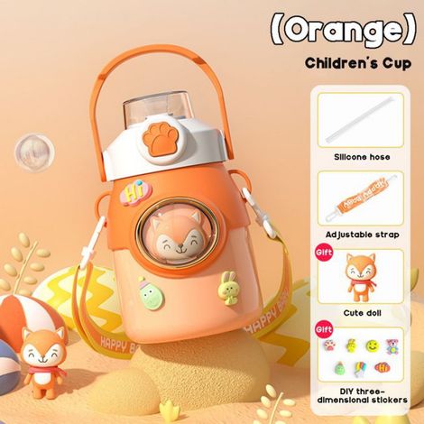 Gourde,Bouteille d'eau thermique pour enfants, tasse thermos avec paille, flacons sous vide en acier inoxydable,orange 650ml (1/4)