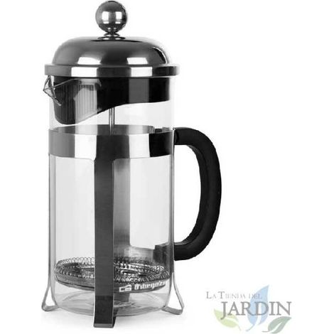 Französische Plunger-Kaffeemaschine aus Orbegozo-Borosilikatglas.  Fassungsvermögen 1000ml.