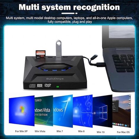 Lecteur/graveur DVD/CD-RW externe USB 3.0 7 en 1 pour ordinateur portable/PC (1/3)