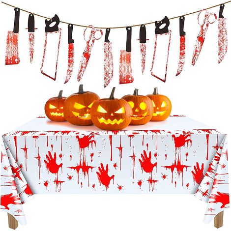 Halloween-Tischdecke mit Blutmotiv, 260 x 130 cm, rechteckig, mit Handabdruck, für Halloween-Partys im Innen- und Außenbereich (C2) (1/4)
