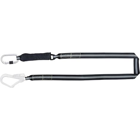 Linea di sicurezza con assorbitore di energia in cinghia ignifuga - 1,5 m - 1 moschettone a vite con apertura 17 mm e 1 moschettone da ponteggio con apertura 55 mm - FA3030515
