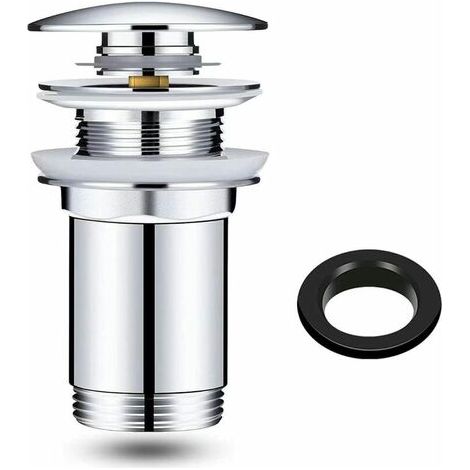 Robinet de lave-mains Bonde de Lavabo sans Trop-plein Chrome, Universelle Pop -up Valve Bonde de Vidage Lavabo sans trop plein Laiton, Facile à Installer avec Notice, Pas de fuite d'eau (1/5)