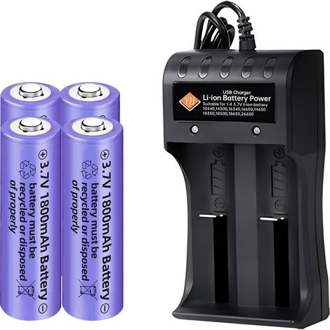 4PCS 3.7V 1800mah Batterie & 2 in1charguer USB pour Microphone sans Fil, Lampe de Bureau, Jouets électriques, Souris à Distance, Calculatrice, Rasoir, Clavier, Sppareils ménagers Lampe Solaire (1/5)