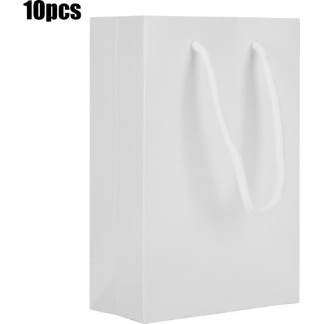 Lot de 10 sacs fourre-tout en papier avec cordon de serrage, portables, pour l'artisanat, les cadeaux, les sacs à main et l'emballage de vêtements (blanc). (1/5)