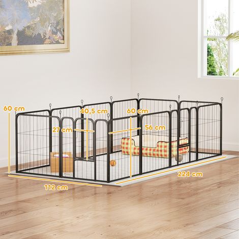 Parc pour chien enclos chien 12 panneaux modulable et pliable acier 2 portes pour chiot intérieur extérieur 60H cm noir (1/5)