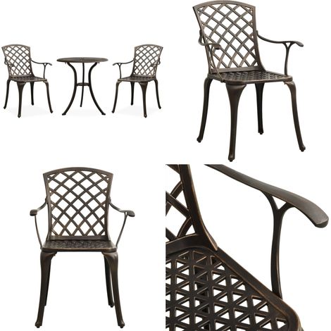 Set da Bistrot 3 pz in Alluminio Pressofuso Bronzo - Sedie da giardino - Tavolo da esterno