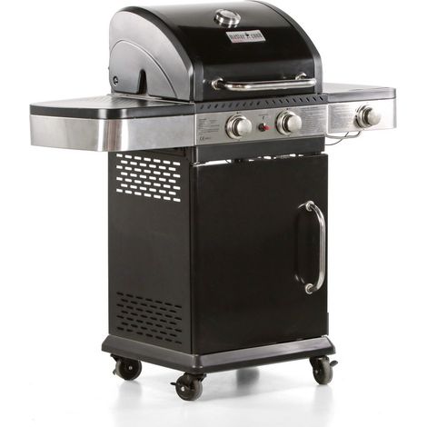 Barbecue a gas con 2 fuochi + 1 laterale Dallas nero (1/5)