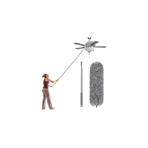 Plumero telescópico de 250 cm, herramienta de limpieza lavable, largo y extensible, mopa multifuncional con microfibra, gris. (1/5)