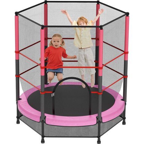 Trampoline extérieur enfant 140 cm – Cadre en acier galvanisé – Tapis de sécurité épais – Accès facile avec porte à charnière