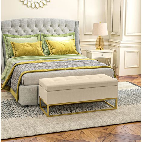 Banc coffre 110x44x49 cm beige – assise capitonnée avec rangement, sans matelas (1/5)