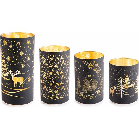 Lampade di Natale in vetro decorato a forma di cilindro luci con LED, Maxi: Ø 10 cm x 20,5 H