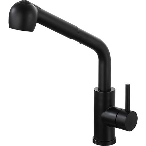 Sollbry Grifo de cocina con rociador extraíble, grifo de alta presión giratorio de 360°, grifo de acero inoxidable con ducha de 2 tipos, color negro (1/5)