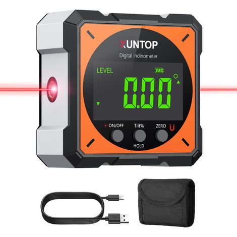 Inclinomètre Numérique Rechargeable avec Fonction Laser Écran LCD Étanche IP54 Rapporteur d'Angle Digital 4 Faces Magnétiques Niveau à Bulle pour Menuiserie Travail du Bois Construction (1/5)