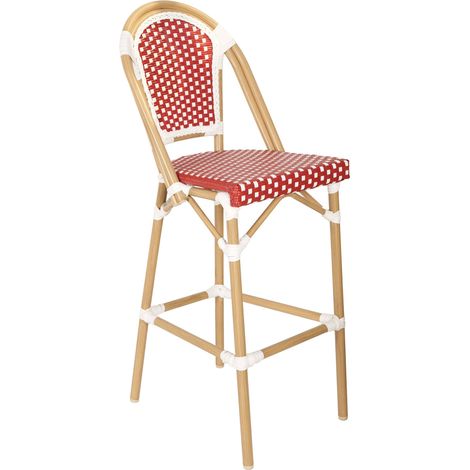 Chaise haute de jardin en alumunium et rotin synthétique blanc + rouge