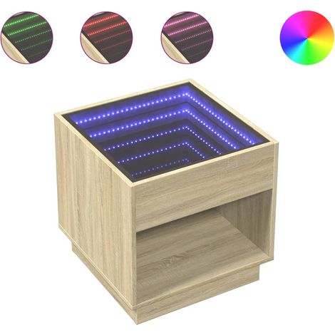 Mesa de centro de salón de diseño moderno con LED 50 x 50 x 50 cm madera de ingeniería color roble y cristal DEC037482