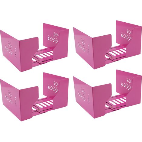 4pcs Serre-livres rétractables en métal flexible réglable, design fin, support robuste pour étagère à livres, couleur rouge rose (1/5)