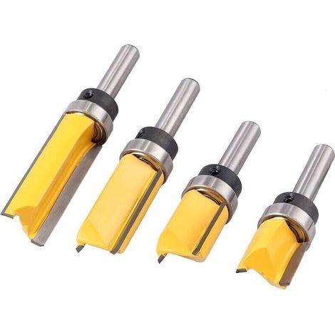 4 piezas de fresa para madera de 8 mm, cortadora copiadora de vástago al ras, cortadora de ranuras para fresadora copiadora, vástago de corte de acero (1/4)