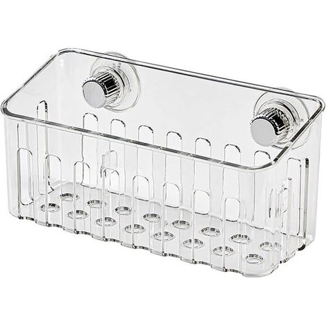 Organiseur d'évier avec porte-éponge et support de robinet, fixation par ventouse sans perçage, pour évier et salle de bains, argent transparent (1/5)