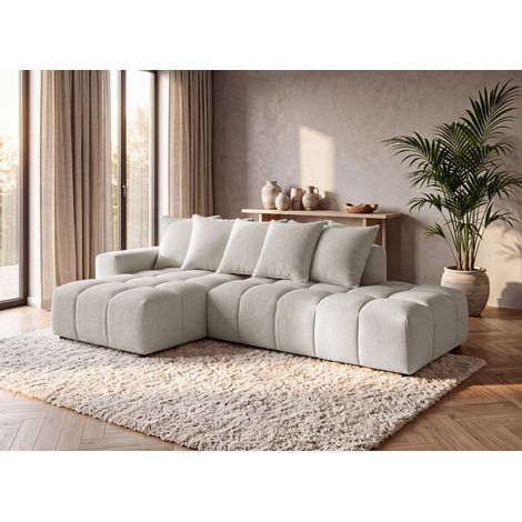 Canapé d'angle en tissu texturé beige CLARISSE - Angle gauche (1/5)