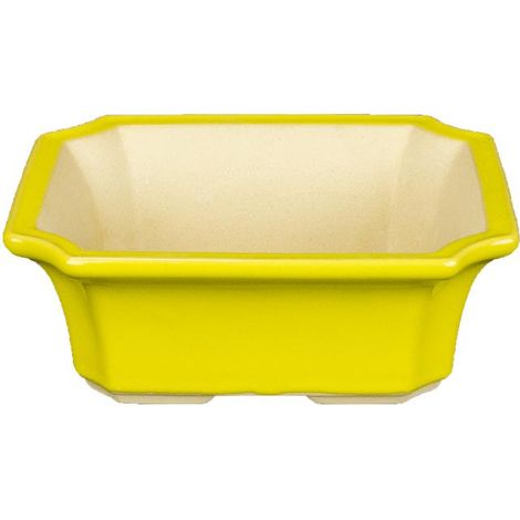 Vaso per bonsai rettangolare in gres smaltato giallo 13x10,5x4,5 cm - A1