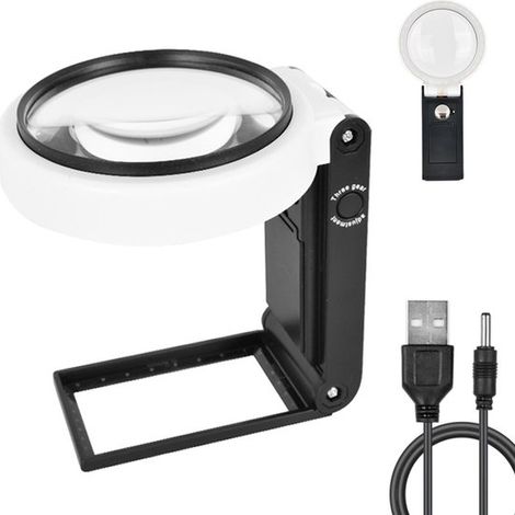 Lupa de 10X y 25X con luz y soporte，lupa portátil con LED，lupa de lectura plegable con función para personas mayores. Ideal para leer monedas (1/5)
