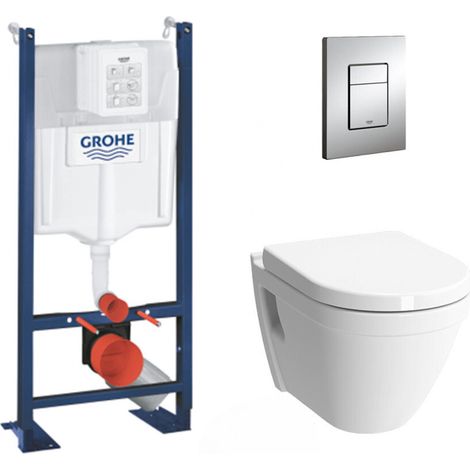 Grohe Pack WC Bâti Rapid SL Autoportant + Cuvette Vitra S50 + Abattant soft close + Plaque chrome (ProjectS50softclose-1)
