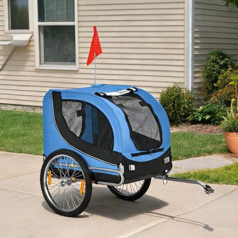 Remorque vélo pour chien en toile Oxford bleu capacité 30 kg (1/5)