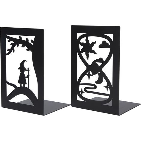2-teilige Buchstützen aus Metall für Schreibtisch, Bibliotheksorganizer, Dokumententrenner, Bastelbedarf (Waldelfen-Sanduhr) (1/5)