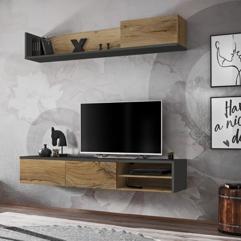 Ensemble Meuble TV "Dallas" 180cm Chêne & Gris (1/4)