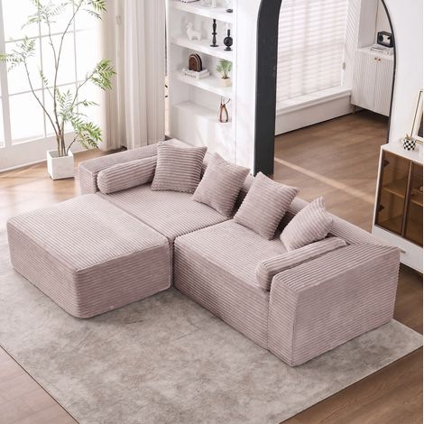 Canapé modulable d’angle en L, assise large, sans montage, modules indépendants, mousse et ressorts marron clair (1/5)